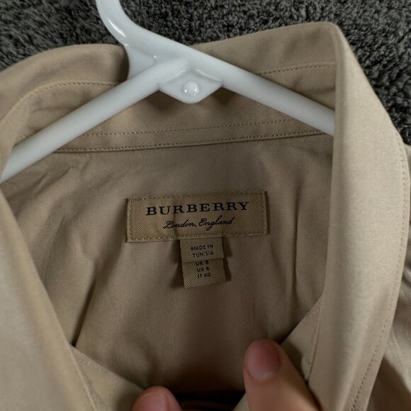 NWT Burberry London Women US 6 (40) Button Up Shirt Beige Cotton Stretch Ladies - Picture 8 of 16